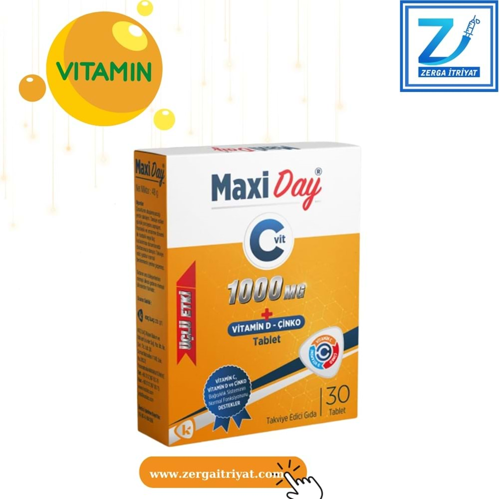 MAXİ DAY 1000 MG C VİTAMİNİ+D-ÇİNKO 30 TABLET