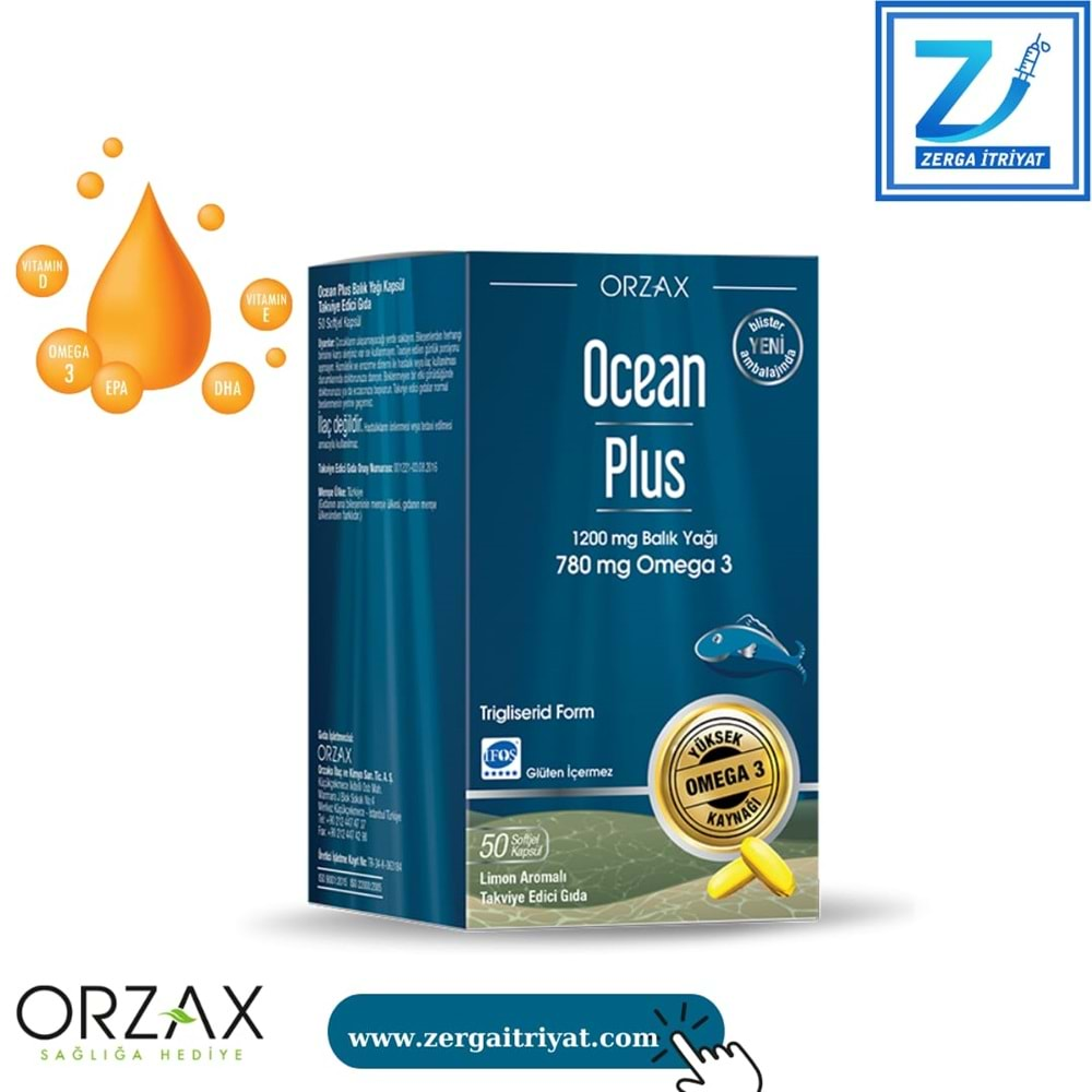 OCEAN PLUS 1200 MG 50 KAPSÜL KONSANTRE BALIK YAĞI LİMON AROMALI