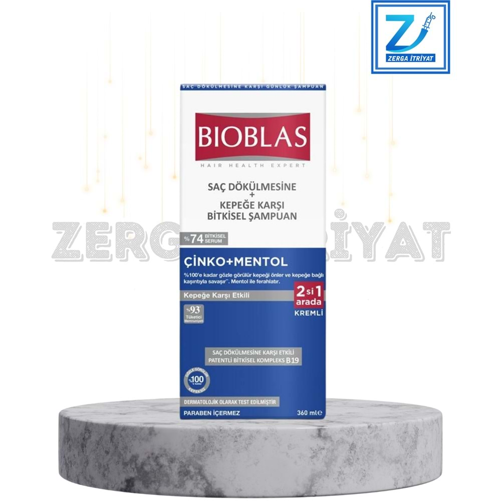 BİOBLAS ÇİNKO+MENTHOL 2 Sİ 1 ARADA KREMLİ 360 ML ( SAÇ DÖKÜLMESİNE KARŞI )