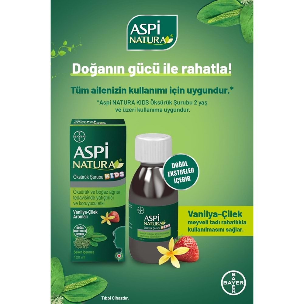 ASPİNATURA ÖKSÜRÜK ŞURUBU KİDS 120 ML VANİLYA & ÇİLEK AROMALI ( ÇOCUK )