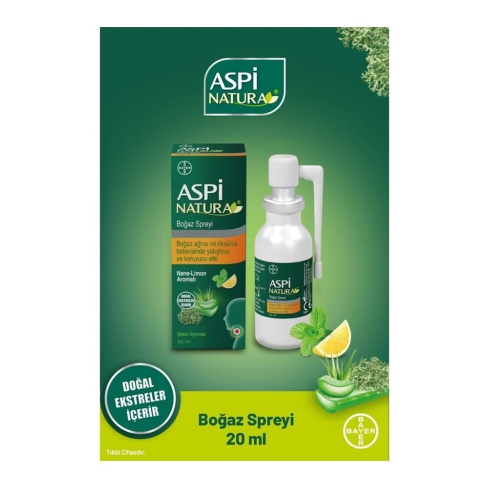 ASPİNATURA BOĞAZ SPREYİ 20 ML NANE - LİMON AROMALI ( YETİŞKİN )