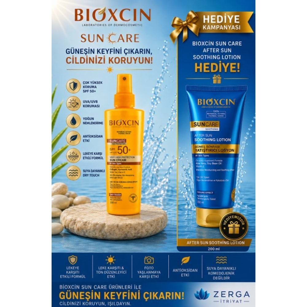 BİOXCİN SUN CARE TÜM CİLTLER İÇİN GÜNEŞ SPREYİ SPF 50+ 200 ML + GÜNEŞ LOSYONU HEDİYELİ