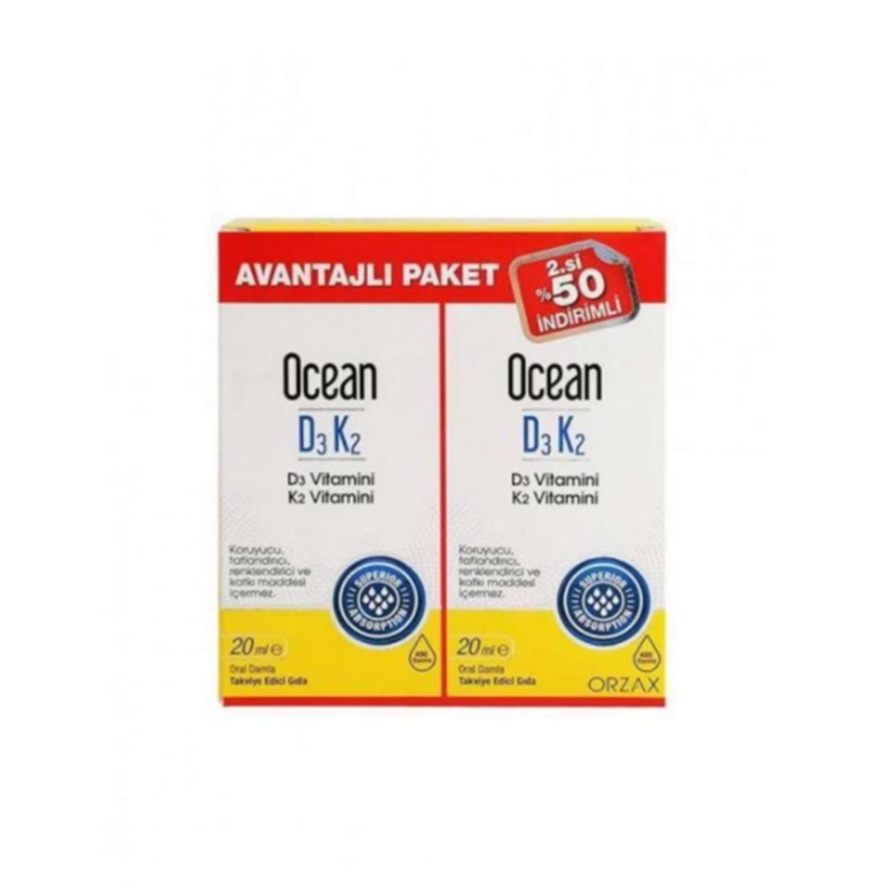 OCEAN D3K2 DAMLA 20+20 ML İKİNCİSİ % 50 İNDİRİMLİ ( AVANTAJLI PAKET )