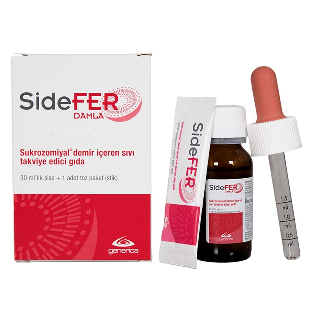 SİDEFER DAMLA DEMİR İÇEREN SIVI 30 ML+1 ADET TOZ PAKET ( STİK )