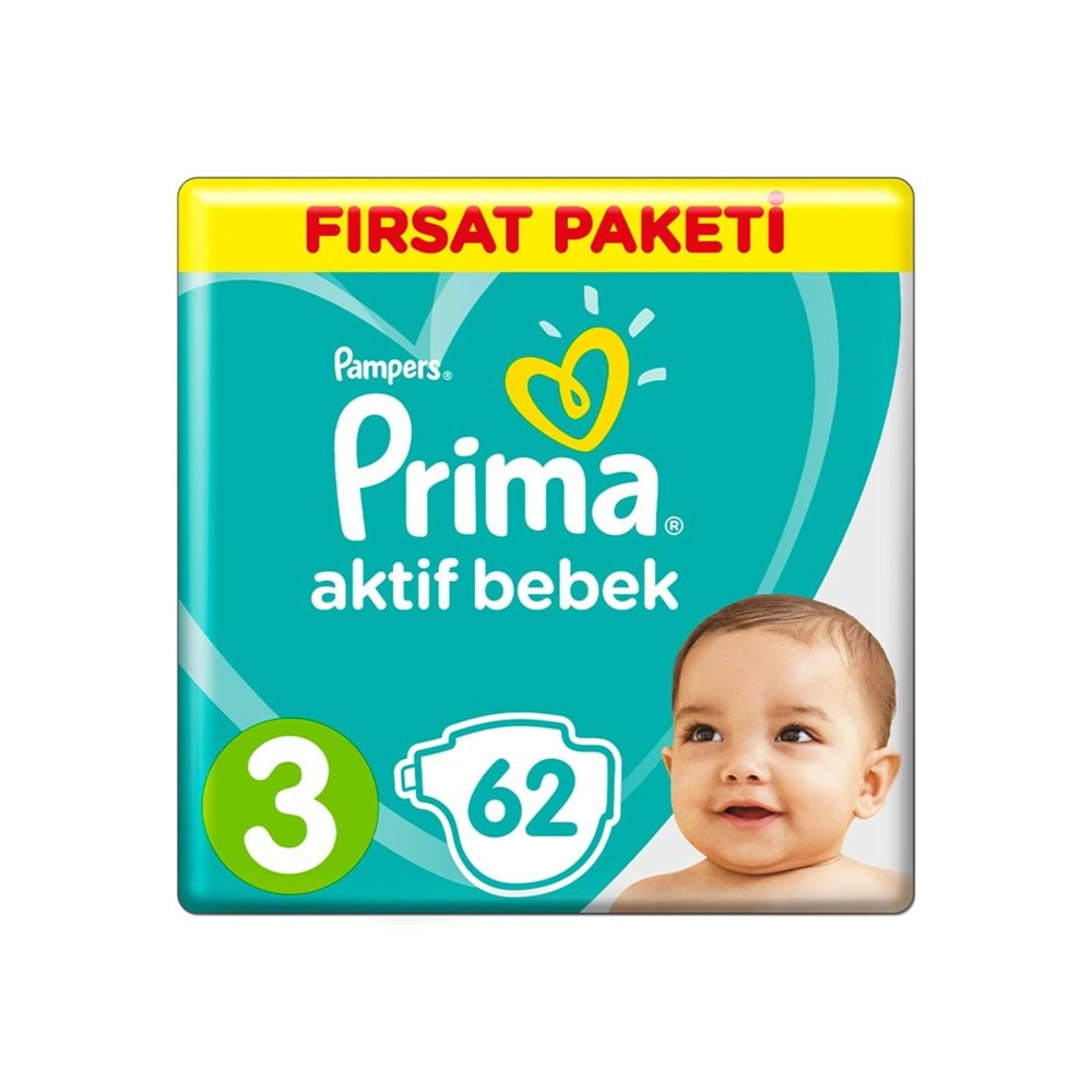 PRİMA AKTİF BEBEK BEZİ FIRSAT PAKETİ NO: 3 62 Lİ