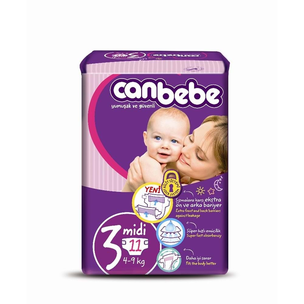 CANBEBE MİNİ BEBEK BEZİ NO:3 4-9 KG 11 ADET