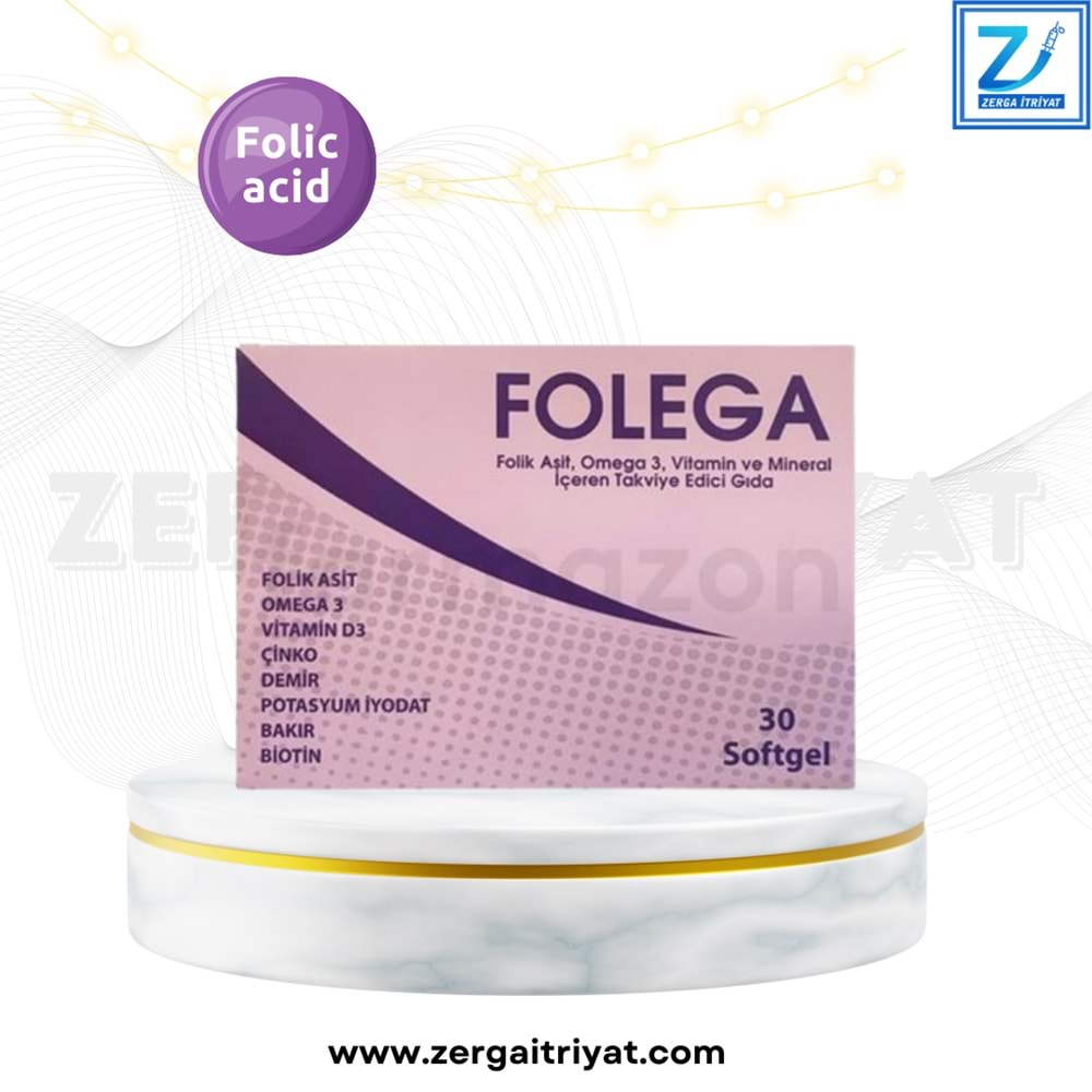 FOLEGA 30 SOFT GEL ( FOLİK ASİT OMEGA 3 VİTAMİN D3 ÇİNKO DEMİR POTASYUM İYODAT BAKIR BİOTİN )