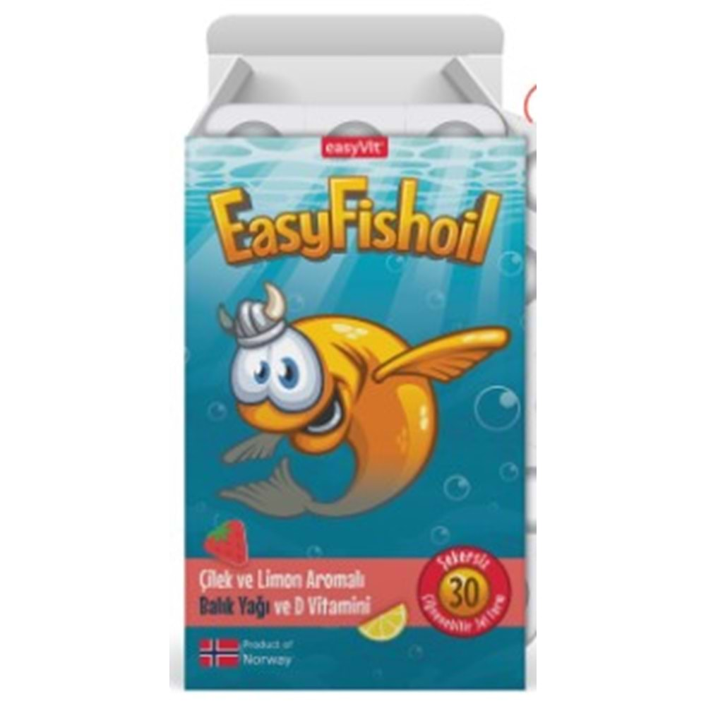 EASYFİSHOİL ÇOCUK ÇİLEK VE LİMON AROMALI 30 ÇİGNEME TABLETİ