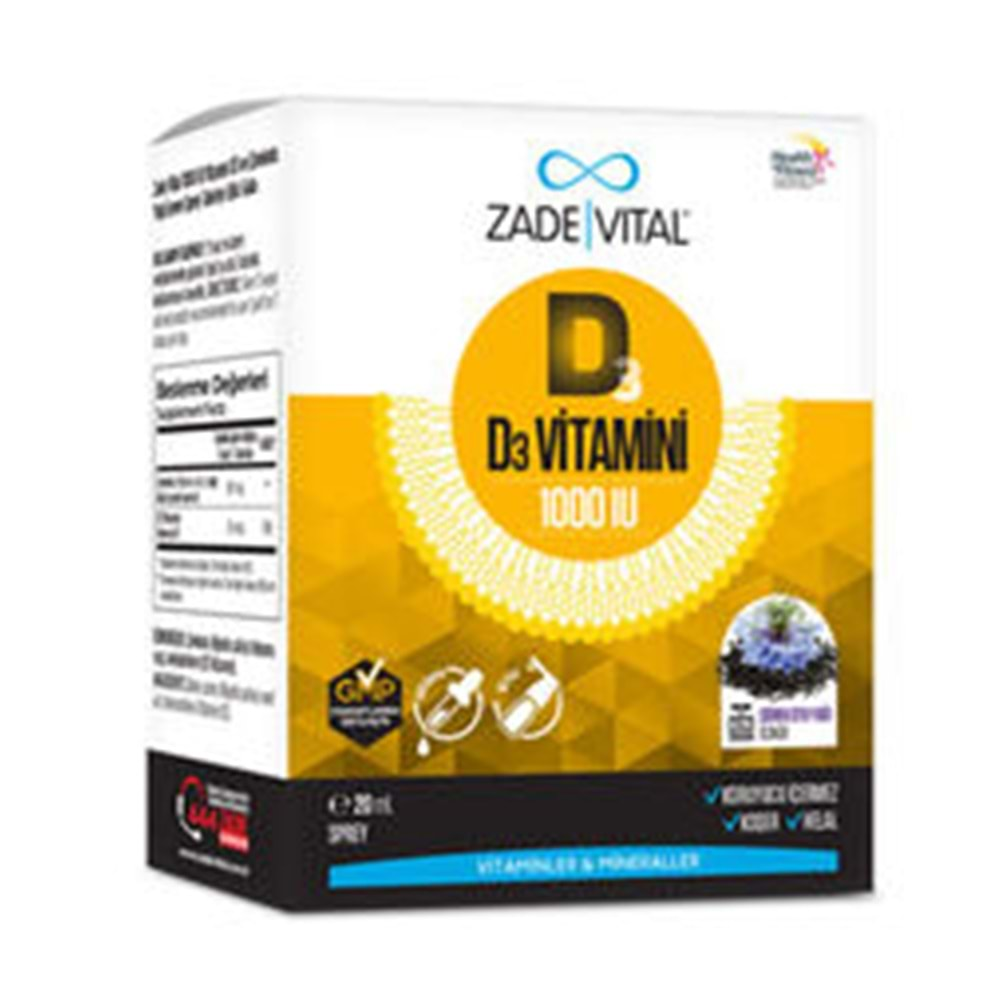 ZADE VİTAL D3 + ÇÖREK OTU YAĞİ DAMLA 20 ML