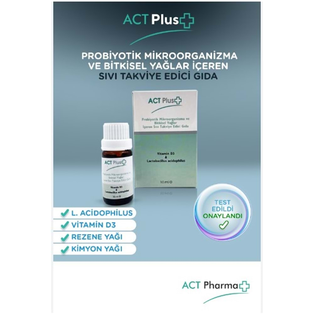 ACT PLUS PROBİYOTİK MİKROORGANİZMA +D3 + LACTOBACİLLUS İÇEREN GAZ GİDERİCİ DAMLA 10 ML