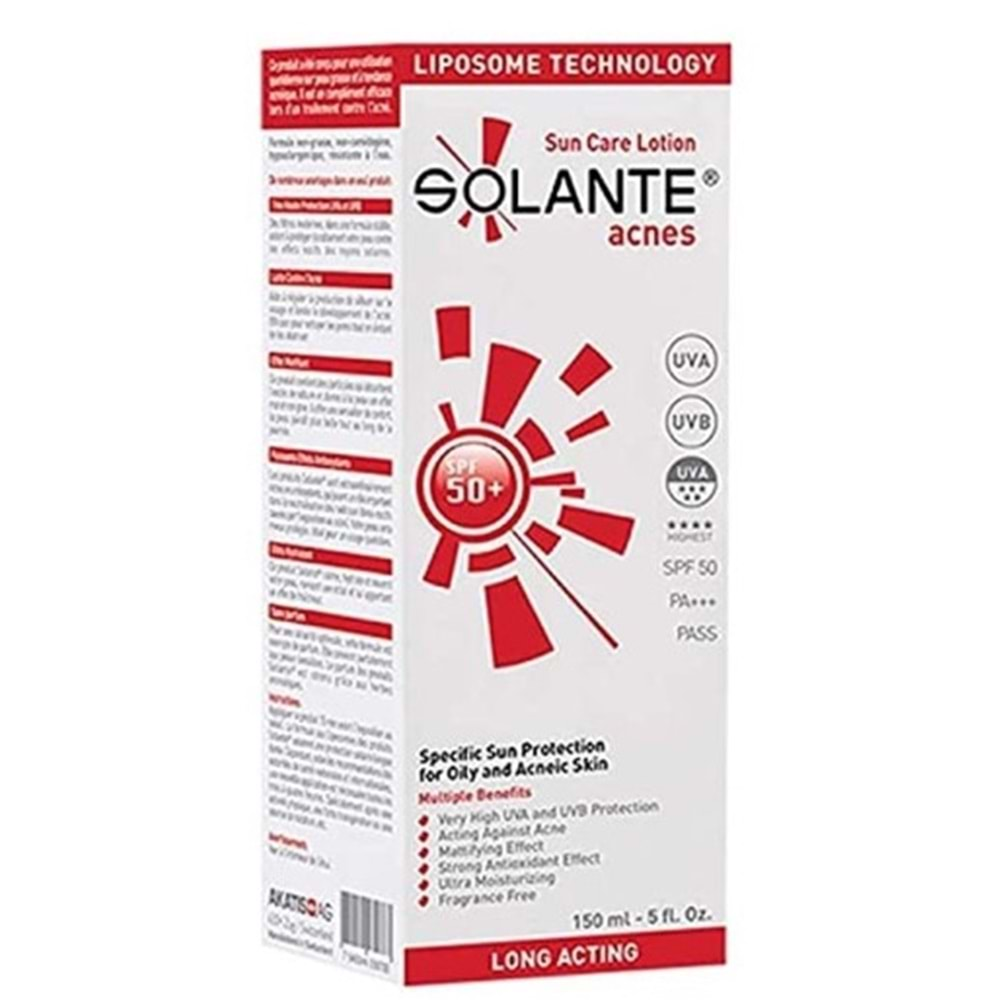 SOLANTE ACNES SUN CARE LOTİON SPF50+ 150 ML ( AKNELİ CİLTLER İÇİN )