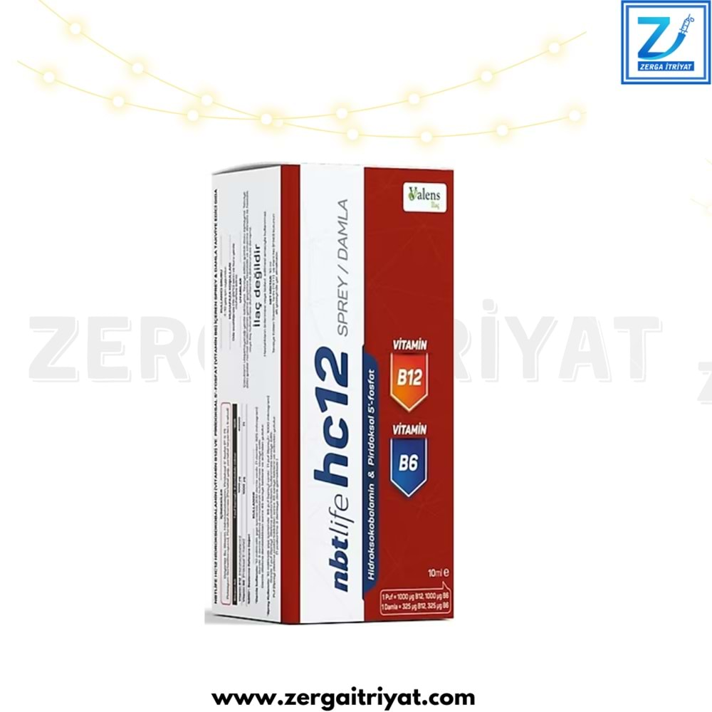 NBTLİFE HC12 (STRES İÇİN ETKİLİ) OKSİDATİF HİDROKSOKOBALAMİN B12 VE B6 VİTAMİNİN İÇEREN 10 ML DAMLA