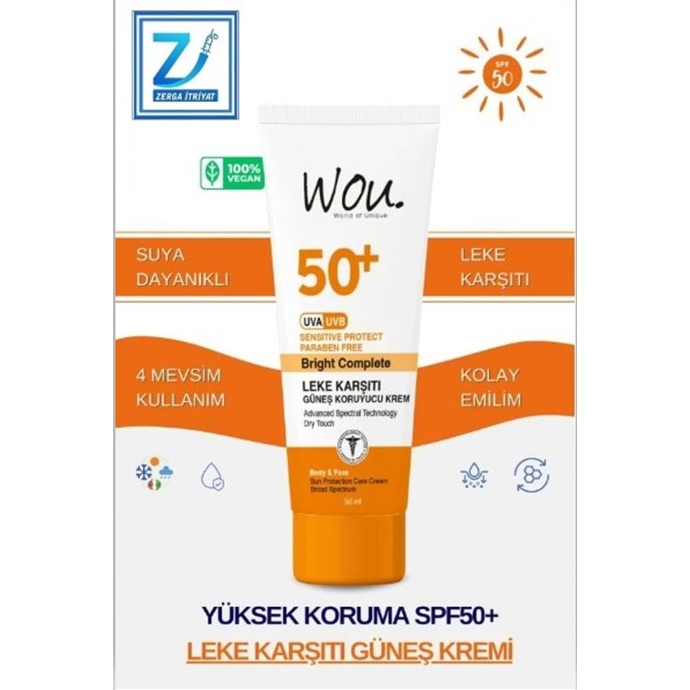 WOU LEKE KARŞITI YÜKSEK KORUMA GÜNEŞ KREMİ SPF50+ 50 ML