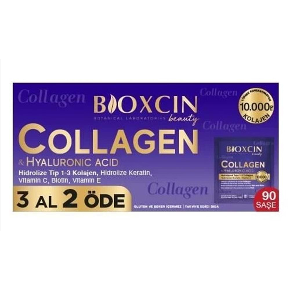 BİOXCİN COLLAGEN 10.000 MG 30 SAŞE 3 AL 2 ÖDE (TİP 1-3 KOLAJEN & HİDROLİZE KERATİN & VİT.C)