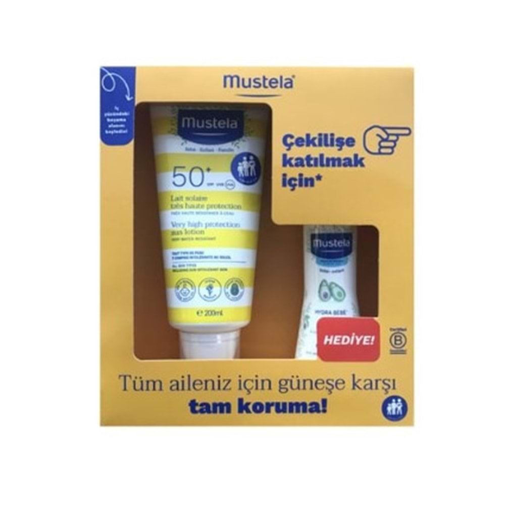 MUSTELA BEBEK GÜNEŞ LOSYONU SPF50+ TÜM AİLE İÇİN 200 ML + MUSTELA HYDRA BODY LOSYON 100 ML HEDİYELİ