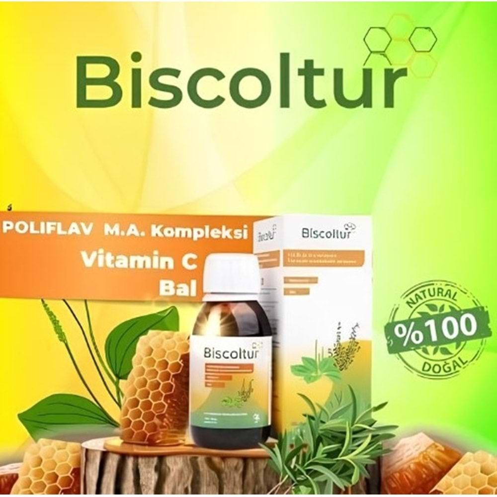 BİSCOLTUR KEKİK C VİTAMİNİ VE BAL İÇEREN ŞURUP 128 GR - GLUTEN İÇERMEZ