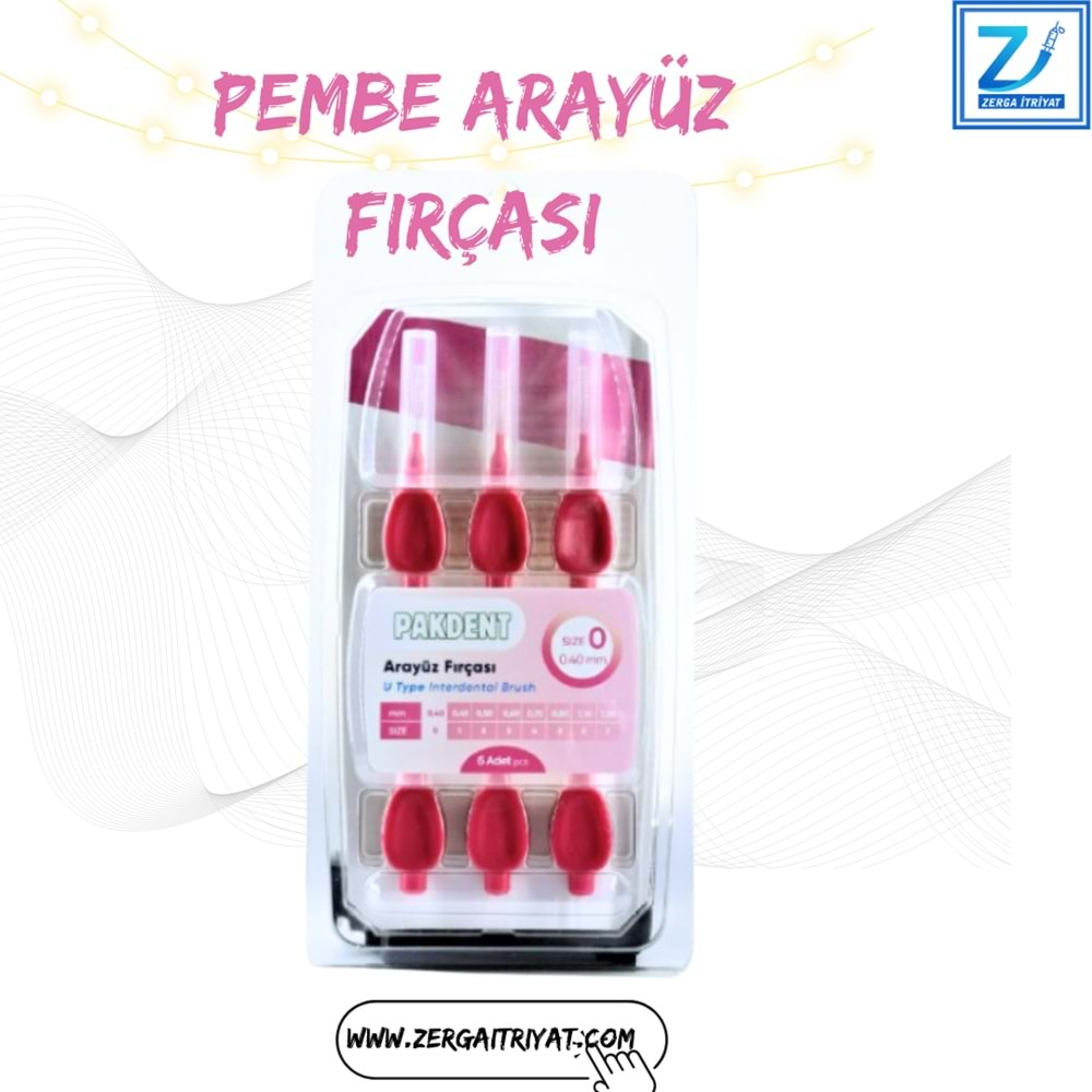 PAKDENT ARAYÜZ FIRÇASI 0,40 MM 6 LI PAKET ( U TYPE ) NO : 0 PEMBE