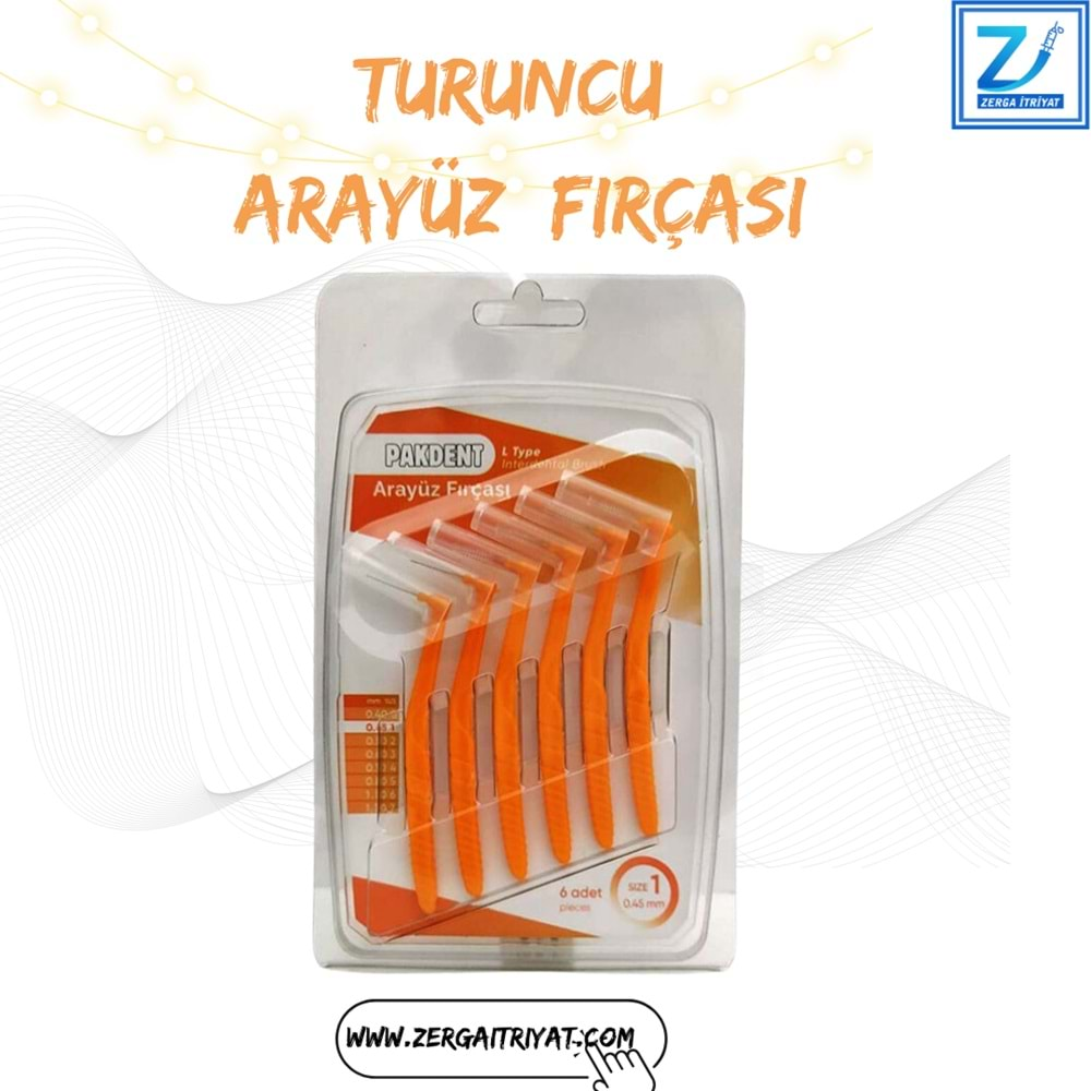 PAKDENT ARAYÜZ FIRÇASI 0,45 MM 6 LI PAKET ( L TYPE ) NO : 1 TURUNCU