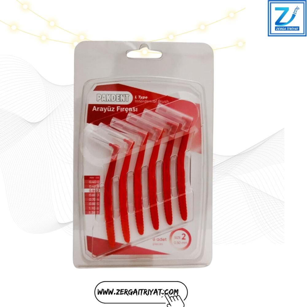 PAKDENT ARAYÜZ FIRÇASI 0,50 MM 6 LI PAKET ( L TYPE ) NO : 2 KIRMIZI