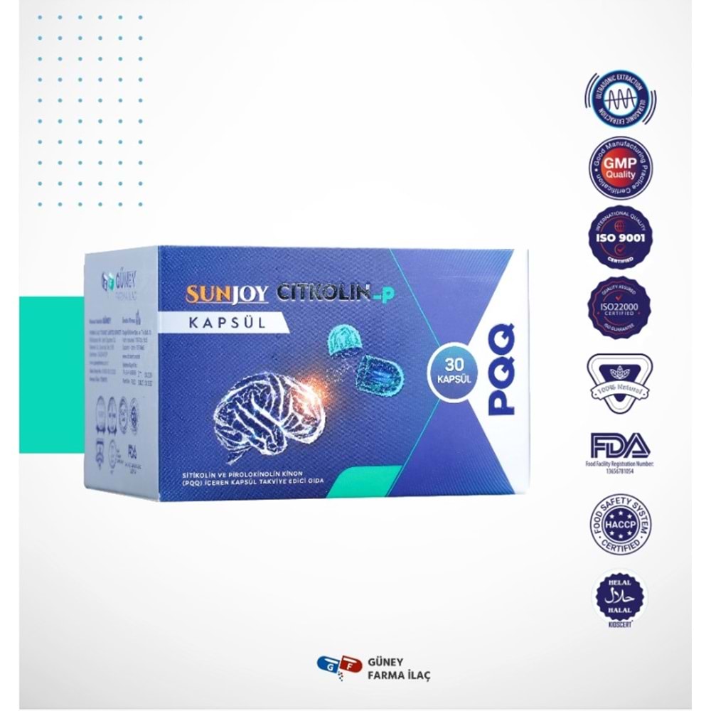 SUNJOY CİTKOLİN-P 30 KAPSÜL (SİTİKOLİN VE PİROLOKİNOLİN)