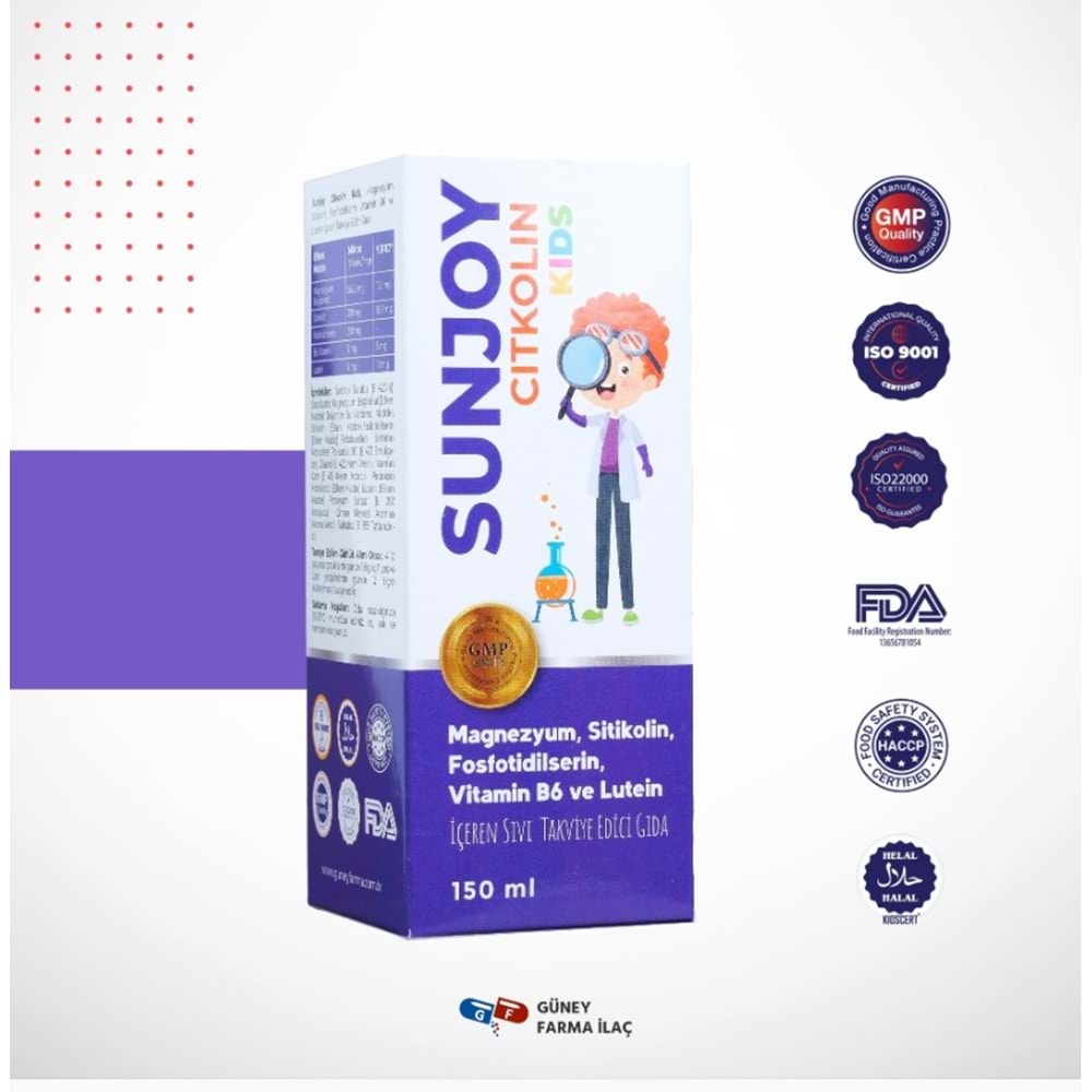 SUNJOY CİTKOLİN KİDS (MAGNEZYUM,SİTİKOLİN,FOSFOTİDİLSERİN) 150 ML