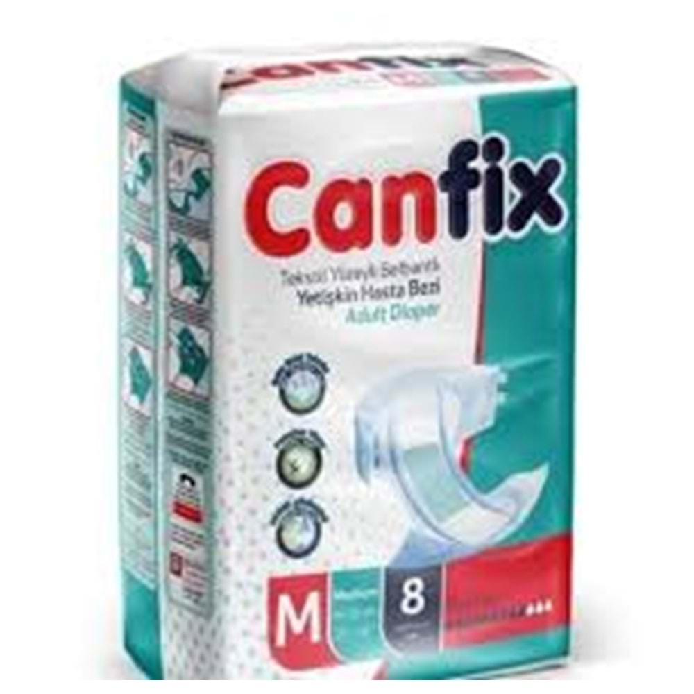 CANFİX TEKSTİL YÜZEYLİ HASTA BEZİ MEDİUM 8 Lİ ORTA BOY BEL BANTLI BEL ÖLÇÜSÜ : 85 - 115 CM