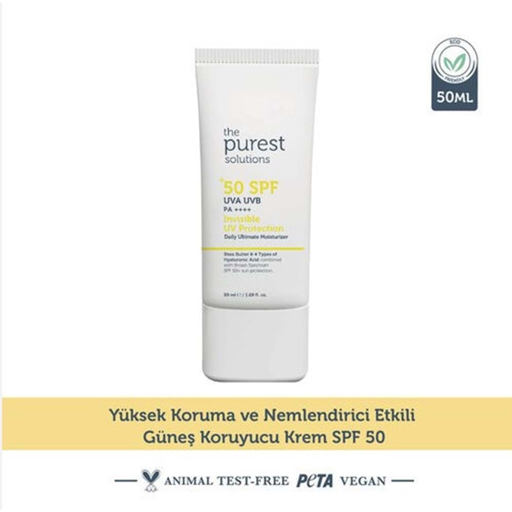 THE PUREST SOLUTİONS INVİSİBLE UV PROTECTİON GÜNLÜK KULLANIMA UYGUN NEMLENDİRİCİLİ GÜNEŞ KREMİ SPF50+ 50 ML