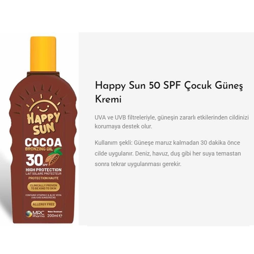 MRC PHARMA HAPPYSUN SPF COCOA 30 GÜNEŞ KREMİ YAĞI 200 ML SPREY