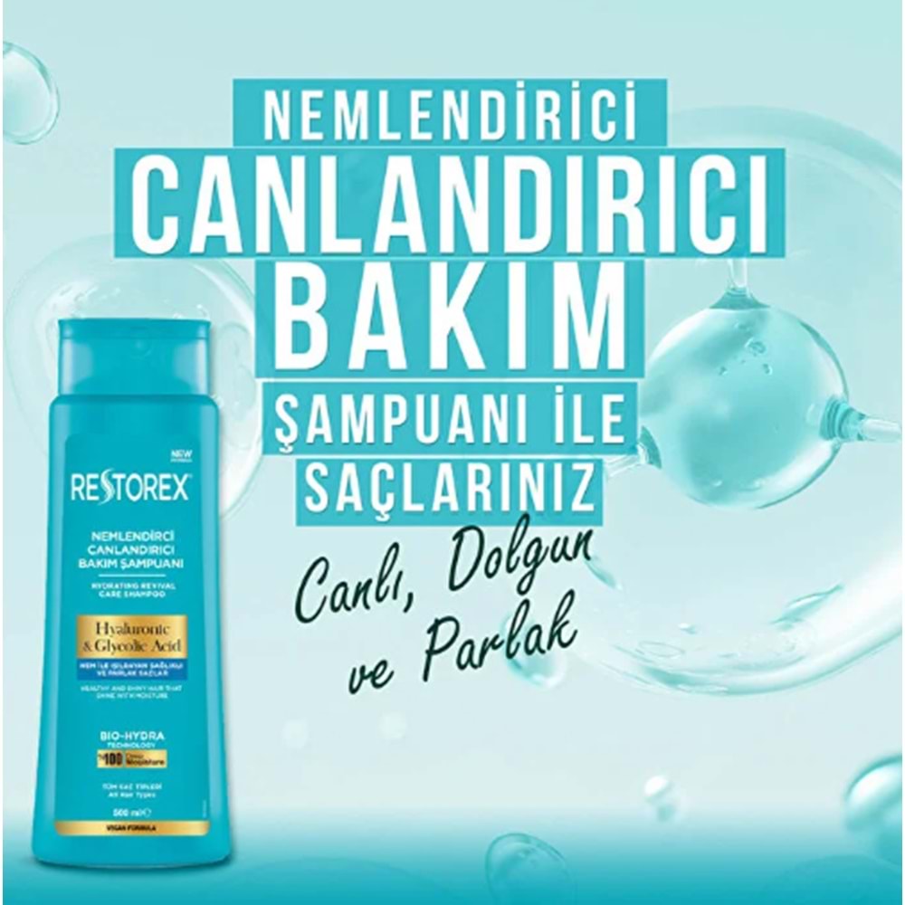 RESTOREX HYALURONİC GLYCOLİC ACİD ŞAMPUAN 500 ML ( NEMLENDİRİCİ VE BAKIM )