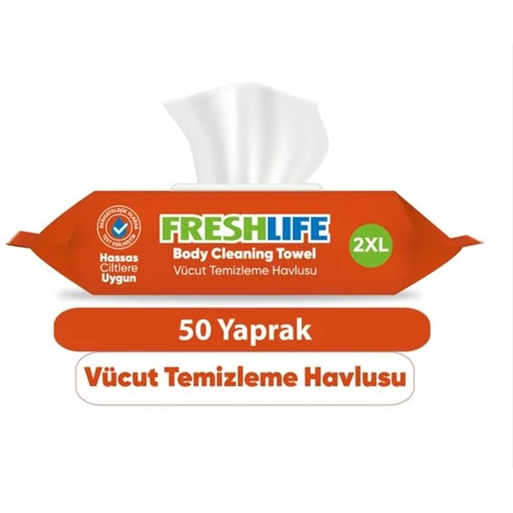 FRESHLİFE VÜCUT TEMİZLEME HAVLUSU 50'Lİ BEYAZ SABUN KOKULU