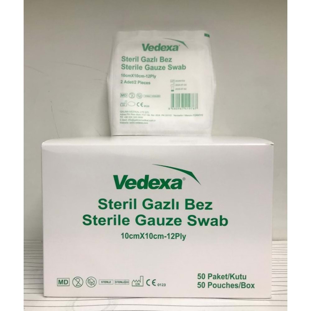 VEDEXA GAZLI BEZ STERİL 10 CM X 10 CM - 12 KAT 50 Lİ PAKET
