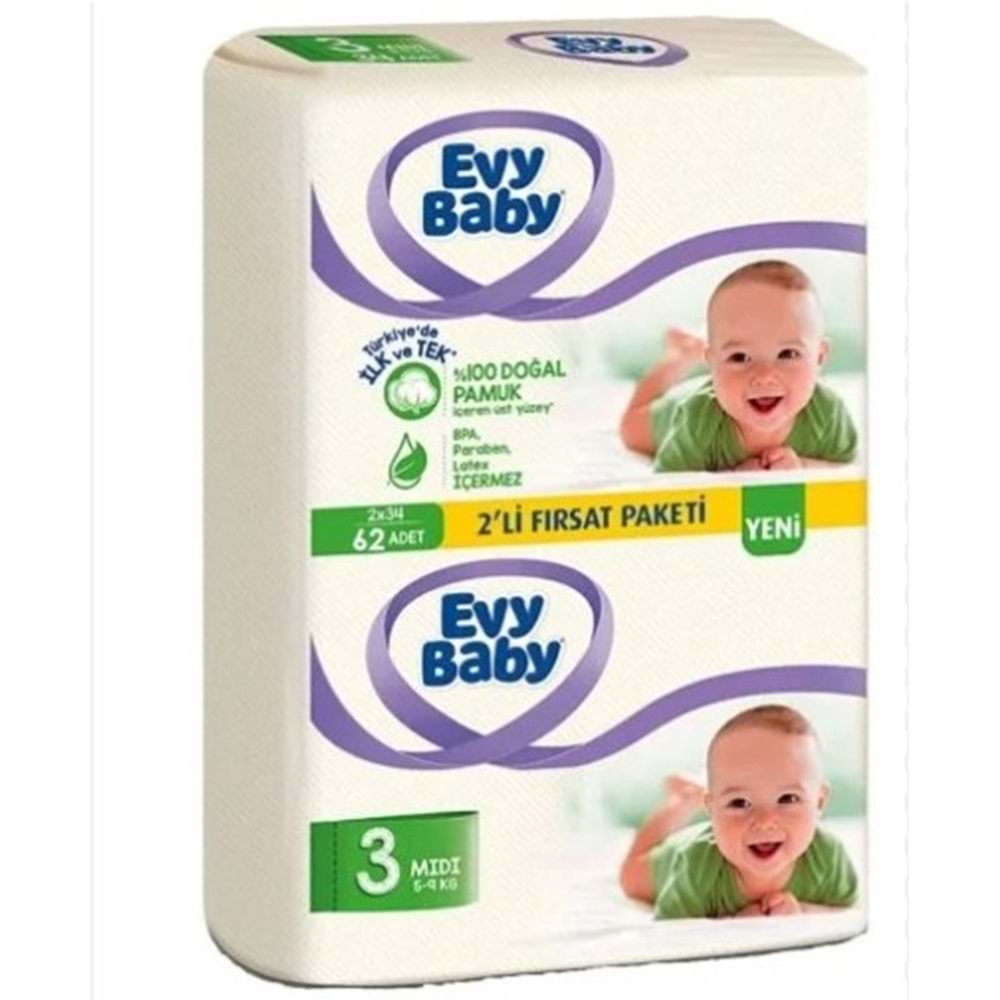 EVY BABY ÇOCUK BEZİ NO:3 62 ADET
