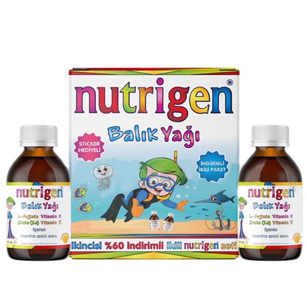 NUTRİGEN BALIK YAĞI ŞURUP KOFRE 200 ML - İKİNCİSİ %60 İNDİRİMLİ + STİCKER HEDİYELİ