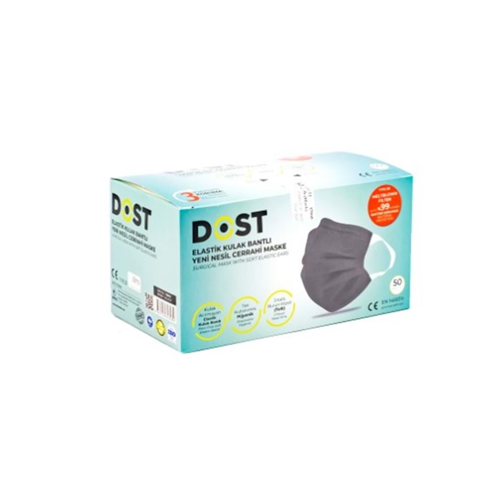 DOST MASKE CERRAHİ MASKE SİYAH 50'Lİ