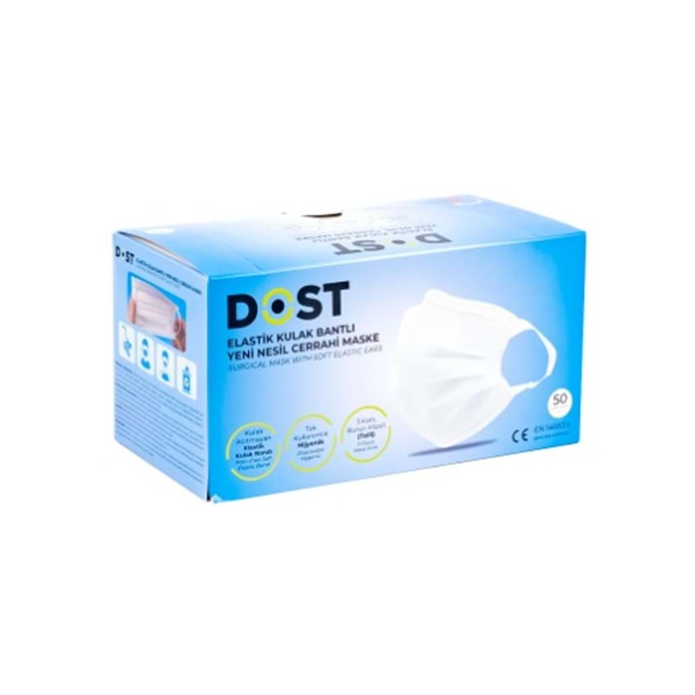DOST MASKE CERRAHİ MASKE MAVİ 50'Lİ