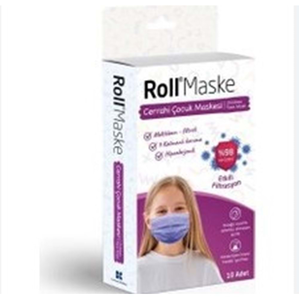 ROLL 3 KATLI KIZ ÇOCUK MOR CERRAHİ MASKE TELLİ 10'LU