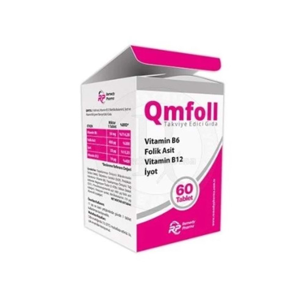 QMFOLL VİTAMİN B6 FOLİK ASİT VİTAMİN B12 İYOT İÇEREN 60 TABLET