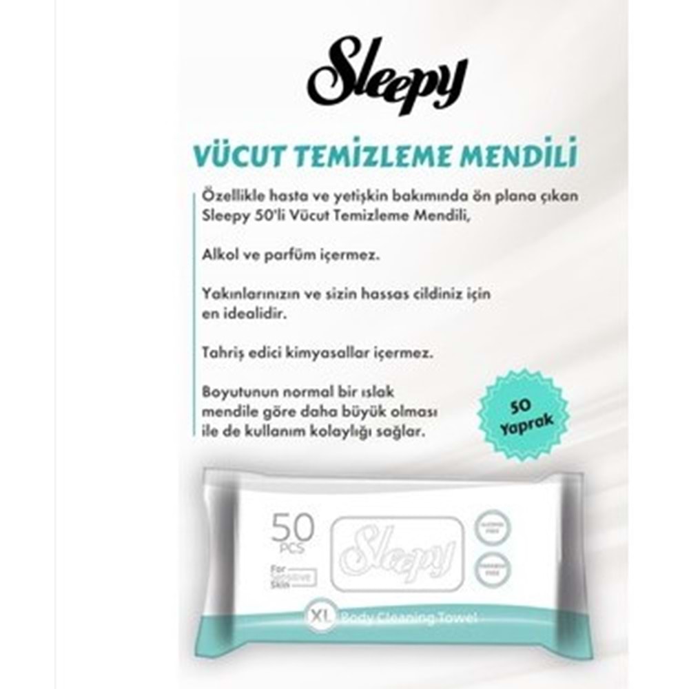 SLEEPY SENSİTİVE VÜCUT TEMİZLEME HAVLUSU 50'Lİ