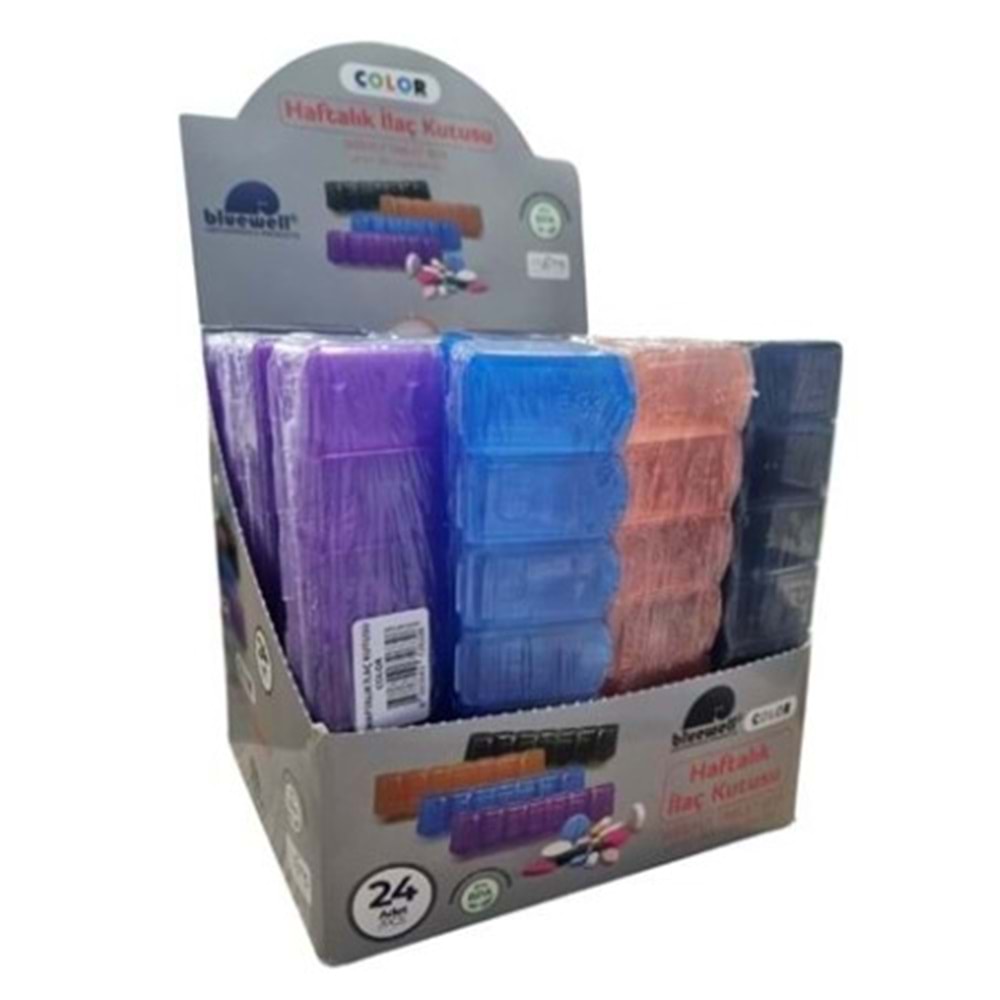 BLUEWELL HAFTALIK İLAÇ KUTUSU COLOR 24 LÜ STAND