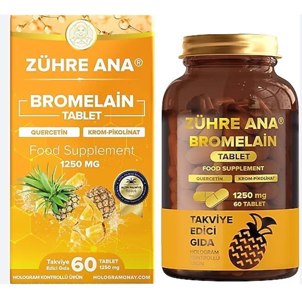 ZÜHRE ANA BROMELAİN QUERCETİN KROM PİKOLİNAT VE C VİTAMİNİ 1250 MG 60 TABLET