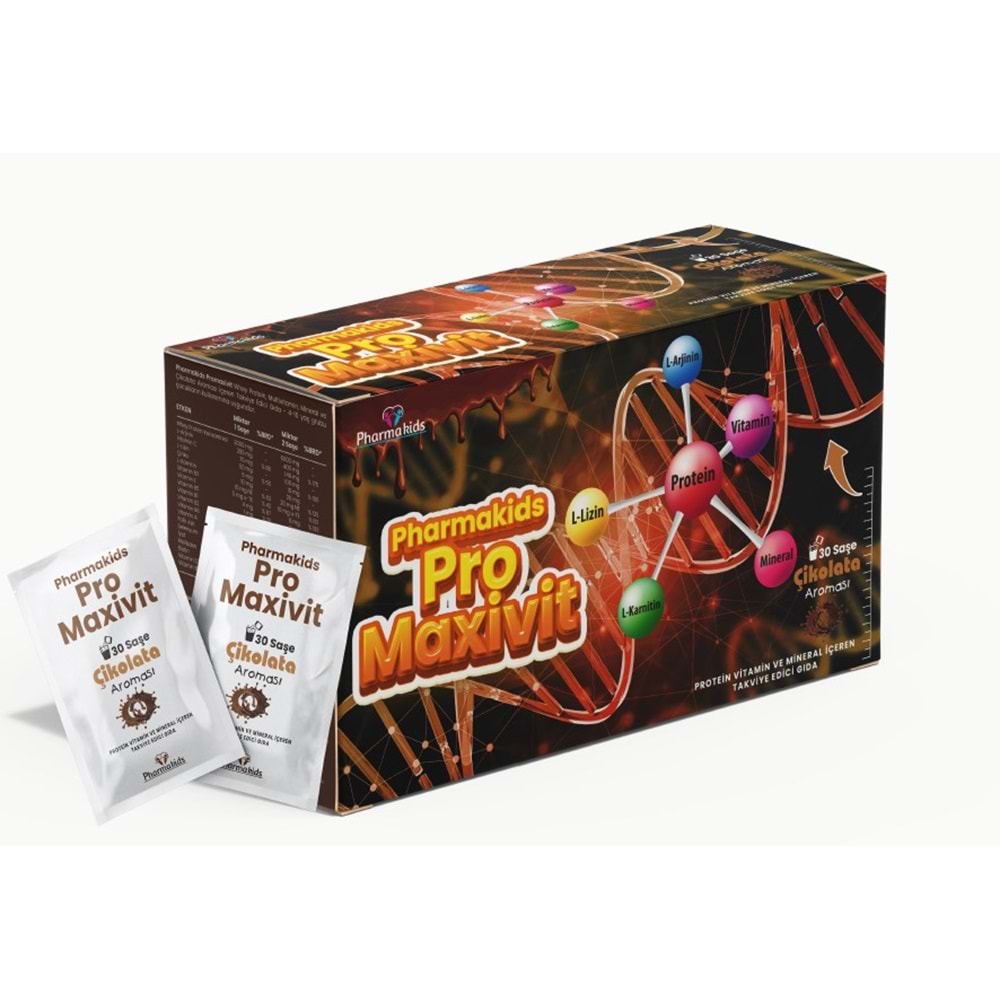 PHARMAKİDS PRO MAXİVİT 30 SAŞE ÇİKOLATALI MULTİ VİTAMİN VE MİNERALLER İÇERİR