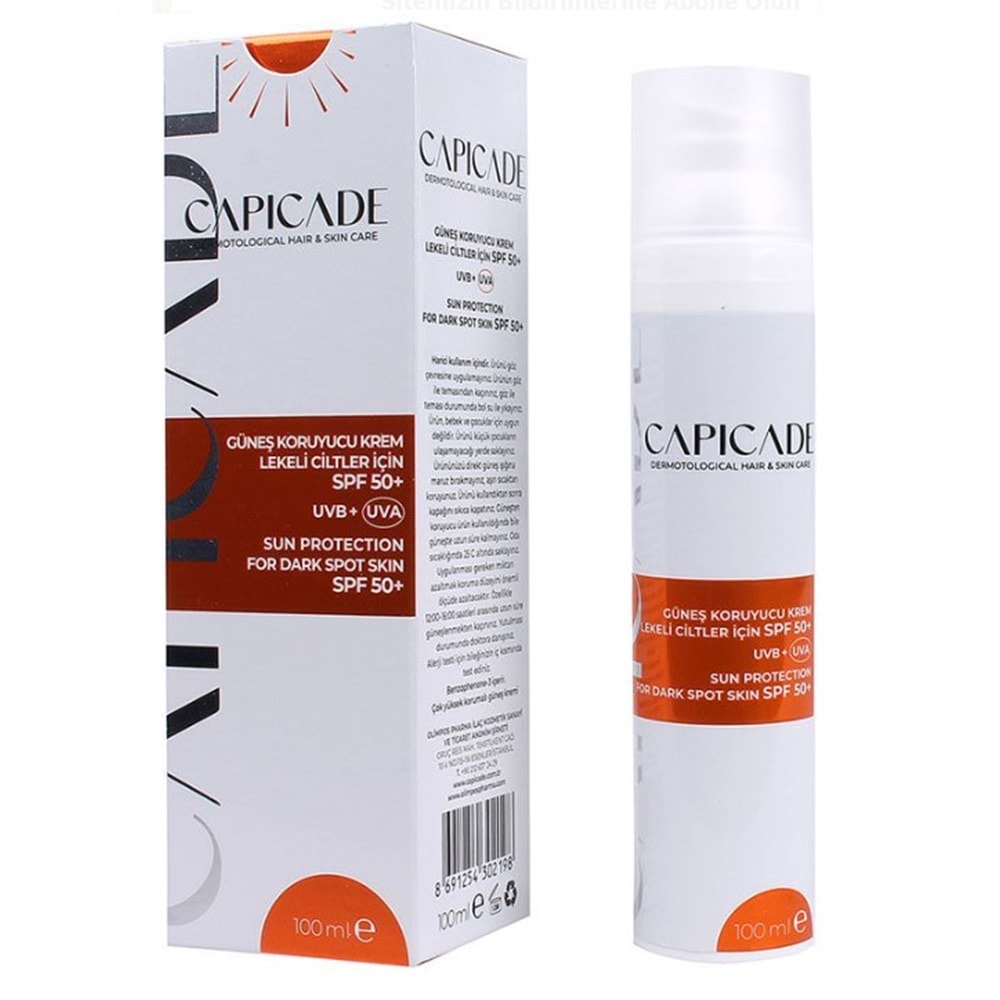 CAPİCADE GÜNEŞ KORUYUCU KREM 100 ML SPF50+ LEKELİ CİLTLER İÇİN