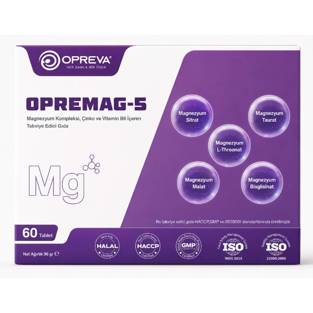 OPREMAG-5 MAGNEZYUM SİTAR & MAG.MALAT & MAG.TAURAT 60 TABLET OPREVA