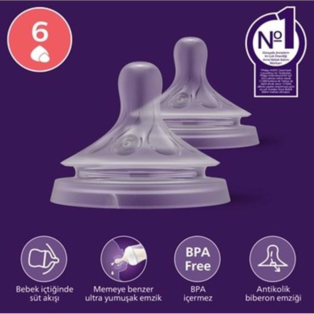 PHİLİPS AVENT NATURAL RESPONSE BİBERON BAŞLIĞI EMZİĞİ 6 NUMARA 6+ AY 2'Lİ