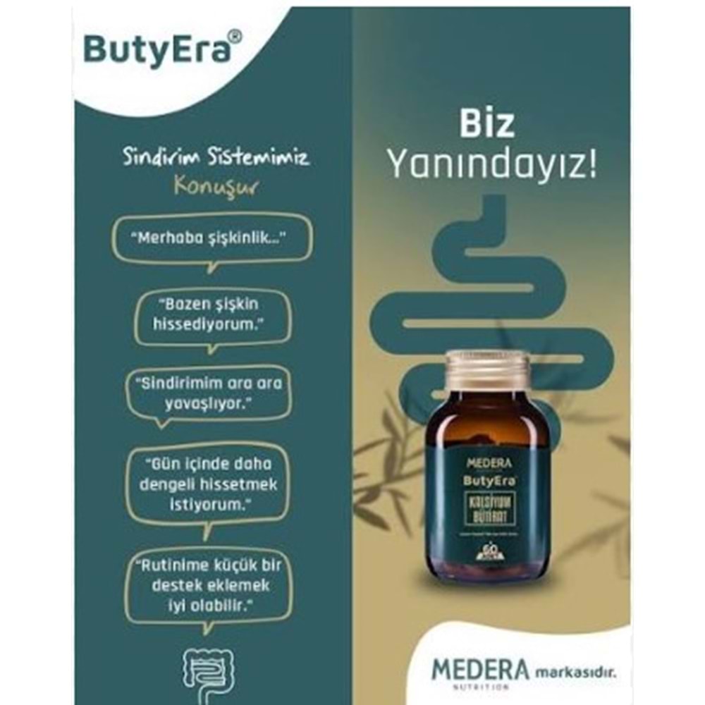 MEDERA NUTRİTİON BUTYERA KALSİYUM BÜTİRAT TAKVİYE EDİCİ GIDA 60 KAPSÜL KABIZLIK İÇİN