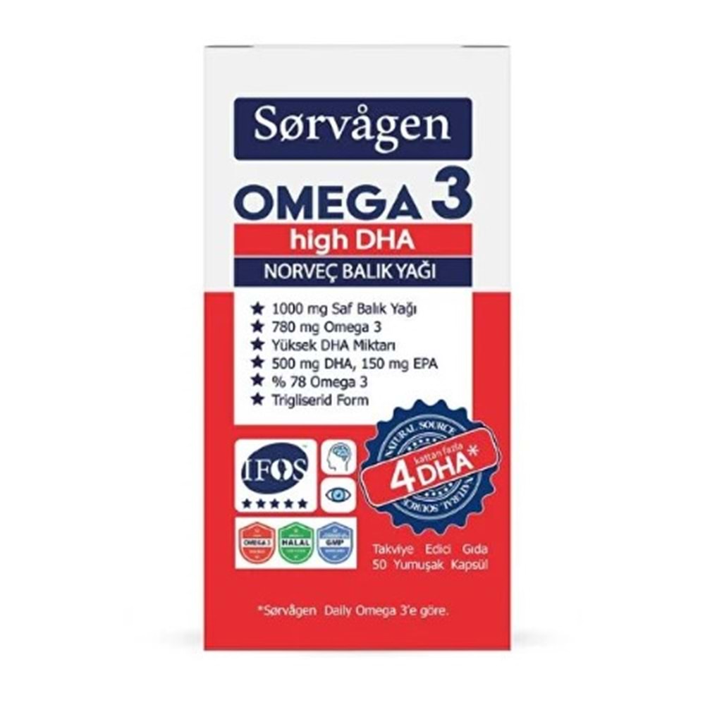 SORVAGEN OMEGA 3 HİGH DHA NORVEÇ BALIK YAĞI 50 KAPSÜL