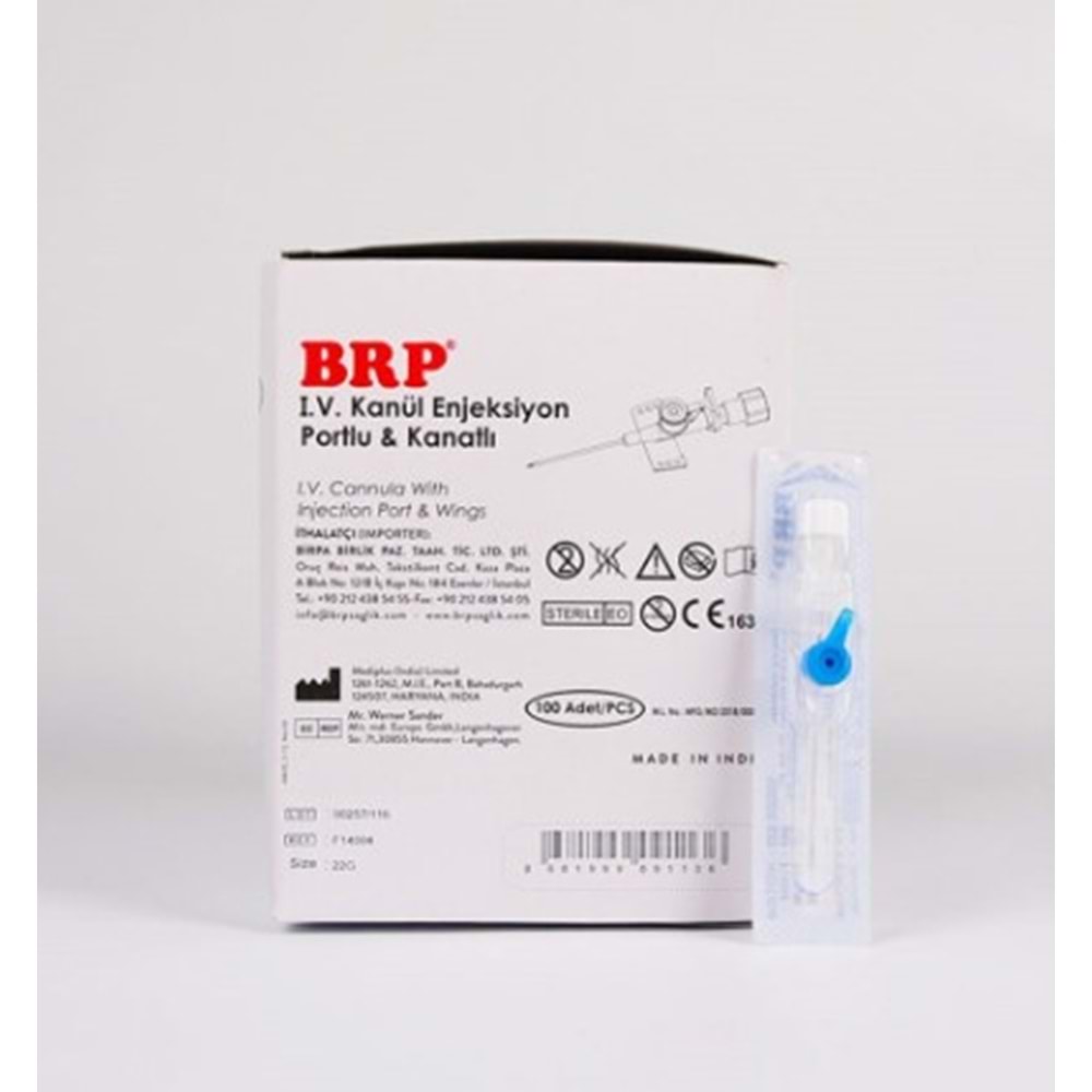 BRP I.V KANÜL İNTRAKET 22 G MAVİ ANJİOKAT 100 LÜ PAKET