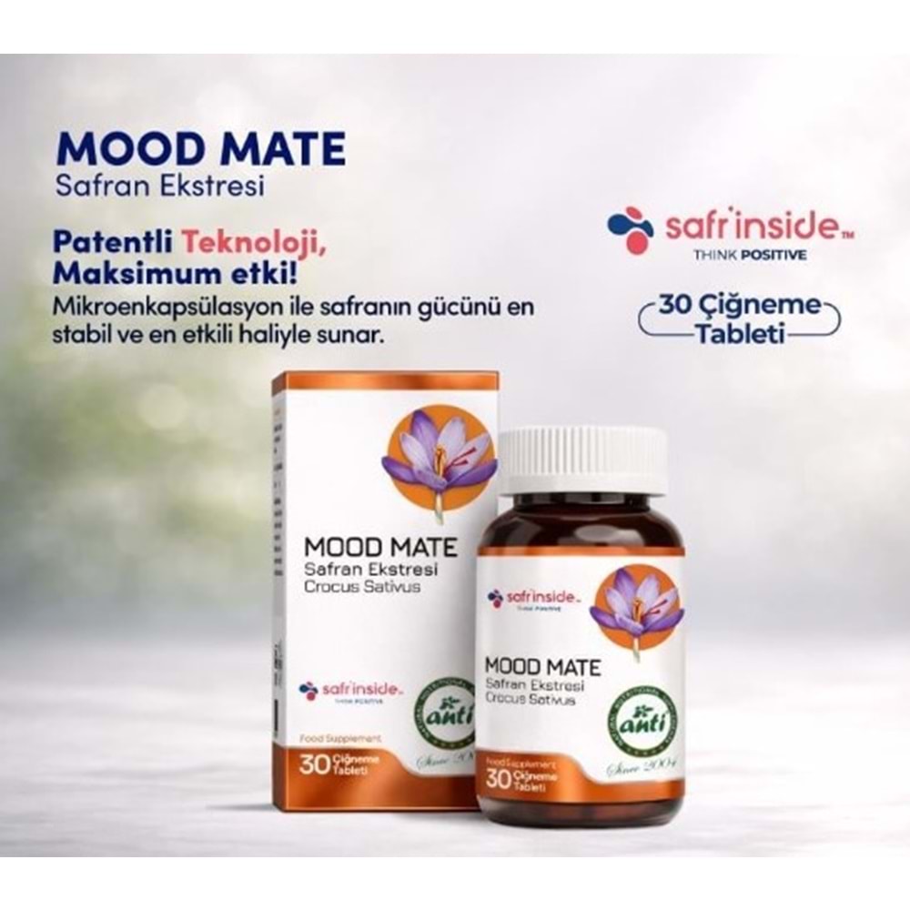 MOOD MATE SAFRAN EKSTRESİ İÇEREN TAKVİYE EDİCİ GIDA 30 MG 30 ÇİĞNEME TABLETİ