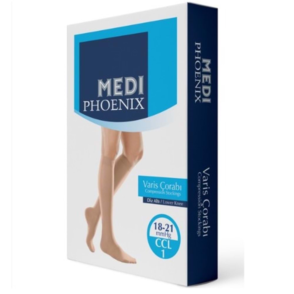 MEDİ-PHOENİX VARİS ÇORABI 18-21 MMHG DİZÜSTÜ CCL:1 AÇIK PARMAK NO:1 BEJ