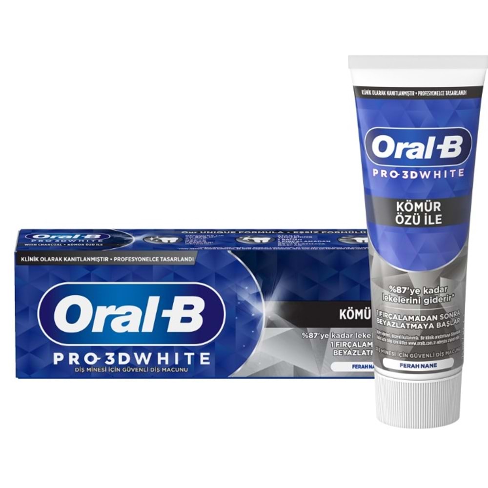ORAL-B PRO-3D WHİTE KÖMÜR ÖZÜ FERAH NANE DİŞ MACUNU 75 ML